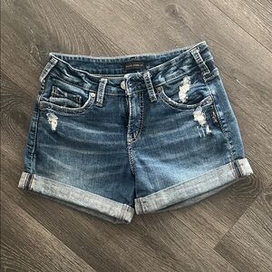 Silver Jean Shorts Blue Distressed Jean